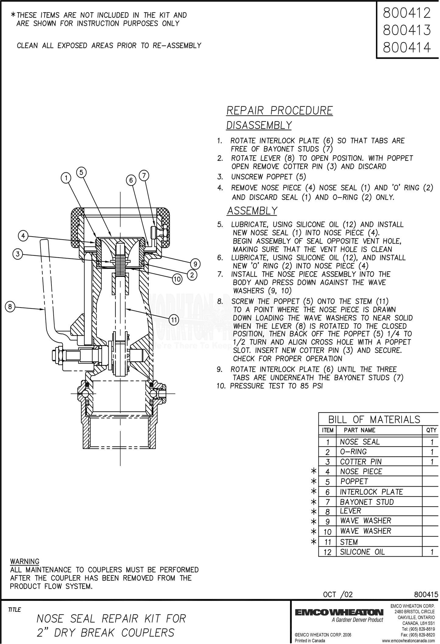 2" NOSE SEAL REPAIR KIT, COUPL