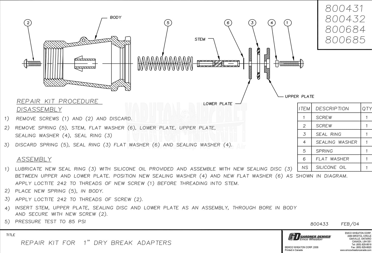 1" REPAIR KIT, ADAPTER